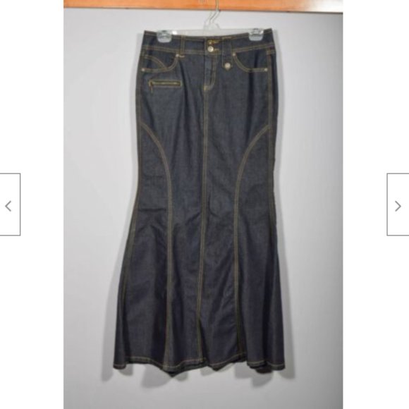 Michele Bohbot Bisou Bisou Fitted Denim Jacket Maxi Mermaid Skirt Set Sz 6 - Picture 4 of 8